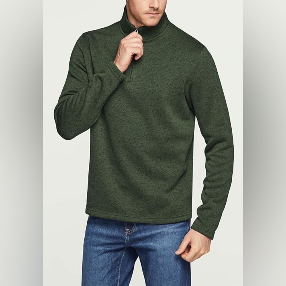 TSLA Men's Quarter Zip Thermal Fleece Lined Sweater 2XL Olive Green